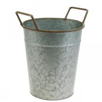 Product Planter with handles, metal vessel for planting, plant pot silver, brown Ø24cm H32.5cm