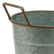 Product Planter with handles, metal vessel for planting, plant pot silver, brown Ø24cm H32.5cm