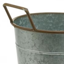 Metal pot for planting, planter with handles, cachepot silver, brown Ø21cm H30.5cm