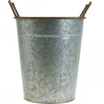 Product Planter with handles, metal vessel for planting, plant pot silver, brown Ø24cm H32.5cm