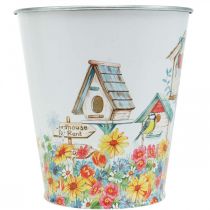 Product Tin pot with birdhouses, summer decoration, planter H14.5cm Ø13.5cm