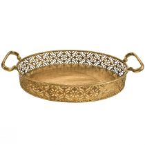 Decorative tray oval gold metal tray antique look gold set of 3