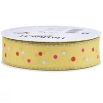 Product Gift ribbon with dots ribbon yellow 25mm 18m