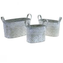 Product Flowerpot oval with handles Jardiniere metal 24/19/14cm set of 3