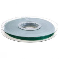 Product Green organza ribbon, gift ribbon, woven edge, fir green, 6mm, 50m