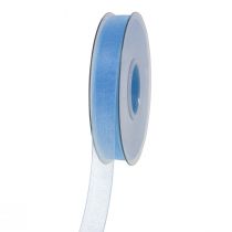 Product Organza ribbon gift ribbon light blue ribbon blue selvedge 15mm 50m