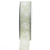 Product Gift ribbon green flowers ribbon pastel 25mm 18m