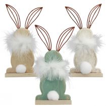 Product Decorative bunny wooden bunnies with feathers Easter decoration H17.5cm 3pcs