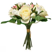 Product Artificial Roses Cream Yellow Pink Artificial Roses Decoration Bouquet 29cm 12 Pcs