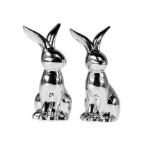Product Decorative Easter Bunny Ceramic Decorative Bunny Sitting Silver 18cm 2 Pcs