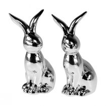 Product Decorative Easter Bunny Ceramic Decorative Bunny Sitting Silver 18cm 2 Pcs