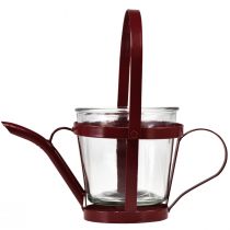 Product Lantern glass decoration watering can metal red Ø14cm H13cm