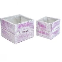 Product Plant drawer with handle pink white wood 12/15cm set of 2