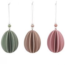 Product Easter eggs hanging wooden eggs green pink beige 6.5×9cm 6pcs