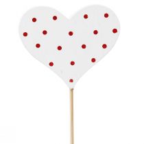 Product Hearts red and white dotted flower pins wood 6×5cm 18 pcs