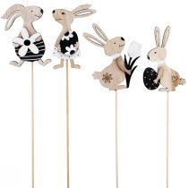 Product Flower plug Easter bunny black white natural H9cm 12pcs