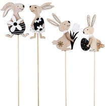 Product Flower stick Easter bunny black white natural H9cm 12 pcs