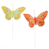 Product Decorative Butterflies on Wire Feathers Orange Yellow 7×11cm 12 pcs