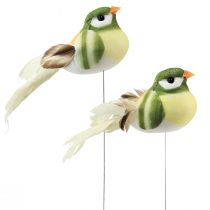 Product Feather bird on wire decorative bird with feathers green orange 4cm 12pcs