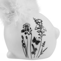 Product Ceramic Rabbit White Sitting Flowers Feathers 9×7×14cm 2pcs