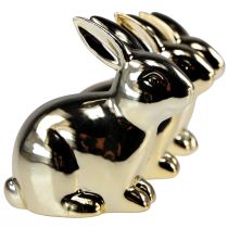 Product Ceramic rabbits gold rabbit sitting metal look 8.5cm 3pcs