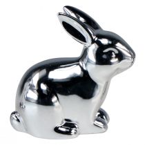 Product Easter bunnies ceramic sitting metal look silver 5.5cm 6pcs
