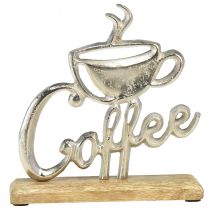 Product Metal Deco Coffee Silver Wood Base Natural 17.5x5x18cm