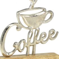 Product Metal decoration coffee silver wooden base natural 17.5x5x18cm