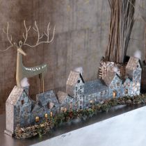 Product Decorative row of houses with tealight holders, Advent decoration, 68cm