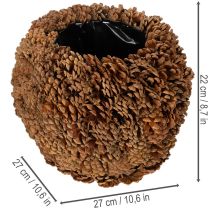 Product Decorative planter with pine cones, natural look, 27cm. Round pine cone pot, natural brown, made from pine cones, 27cm x 22cm.