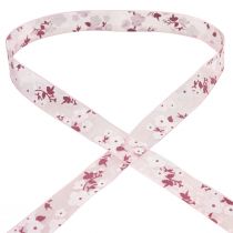 Product Organza ribbon pink with flowers gift ribbon 20mm 20m