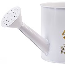 Product White metal watering can with floral motif, 13.5cm, decorative planter