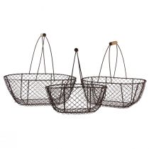 Product Wire basket oval metal basket wooden handle 30/35.5/40cm set of 3