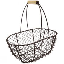 Product Wire basket oval metal basket wooden handle 30/35.5/40cm set of 3