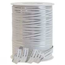 Product Ruffled ribbon gift ribbon bow ribbon white with silver stripes 10mm 250m