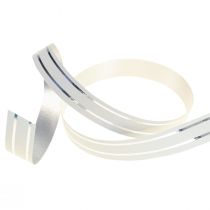 Product Ruffled ribbon gift ribbon bow ribbon white with silver stripes 10mm 250m