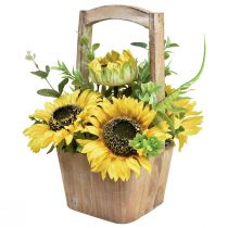 Product Sunflower artificial flower arrangement in a wooden pot H31cm