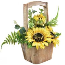 Product Sunflower artificial flower arrangement in a wooden pot H31cm