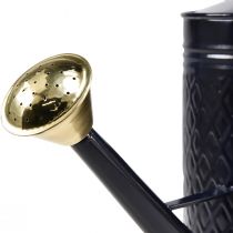 Product Decorative watering can, vintage blue and gold checkered metal, retro design for indoor use, garden, or balcony, 65cm