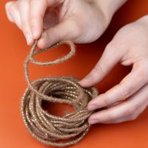 Product Brown wool cord with gold thread, 5m x 5mm with wire, for decoration and crafting