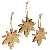 Product Maple leaf wood decoration autumn green red brown H10cm 6 pieces