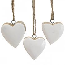 Pendant wooden hearts decorative hearts white Ø5-5.5cm 12pcs