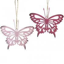 Product Pendant butterfly deco metal rose pink 8.5x9.5cm 6pcs