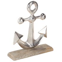 Product Anchor Decoration Metal on Wooden Base Silver Natural H21cm