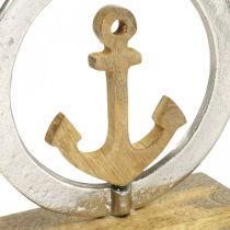 Maritime decoration, wooden anchor in the ring, sculpture, nautical summer decoration silver, natural colors H19.5cm