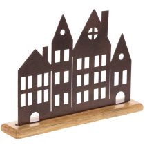 Product House row decoration, metal with wooden base, 30cm