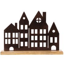 Product House row decoration, metal with wooden base, 30cm