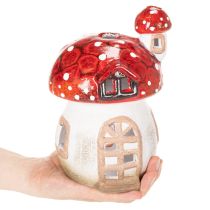 Product Decorative mushroom house for tea light, hand-painted with turret, 21cm