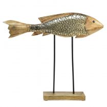 Wooden fish with metal decoration fish decoration 35x7x29.5cm