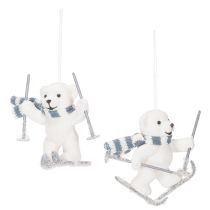 Product Polar bear pendant on skis with scarf for hanging, 10cm, 2 pieces